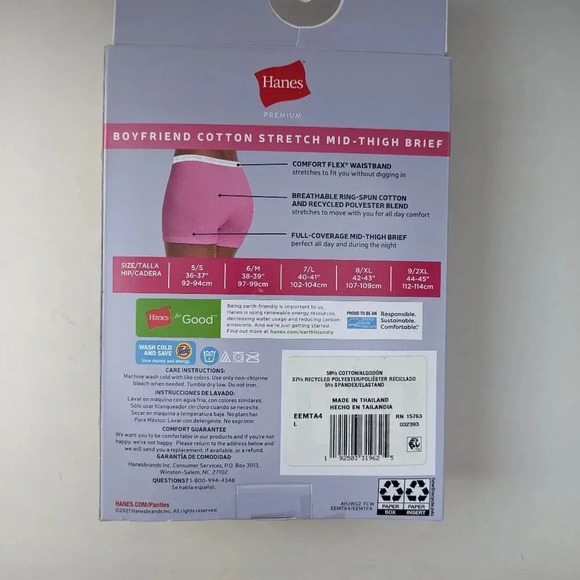 NWT Hanes Boyfriend Cotton Stretch Mid-thigh Briefs Sizes 5, 6, 7, 8 &9 Tagless - Picture 7 of 8